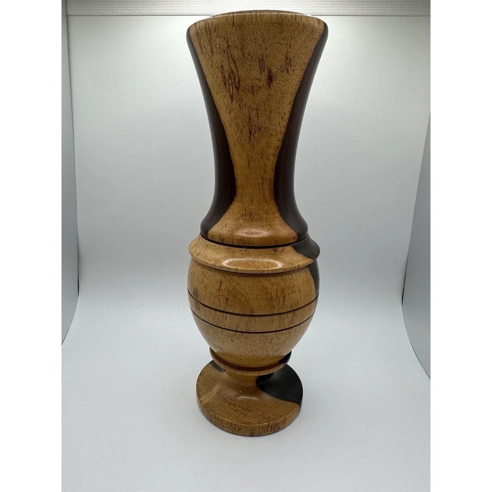Vintage Multitone Solid Wood Hand Crafted‎ Turned Footed Bud Vase 6